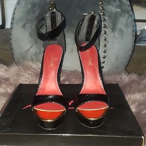 Anne Michelle blck high heel snakeskin sandal